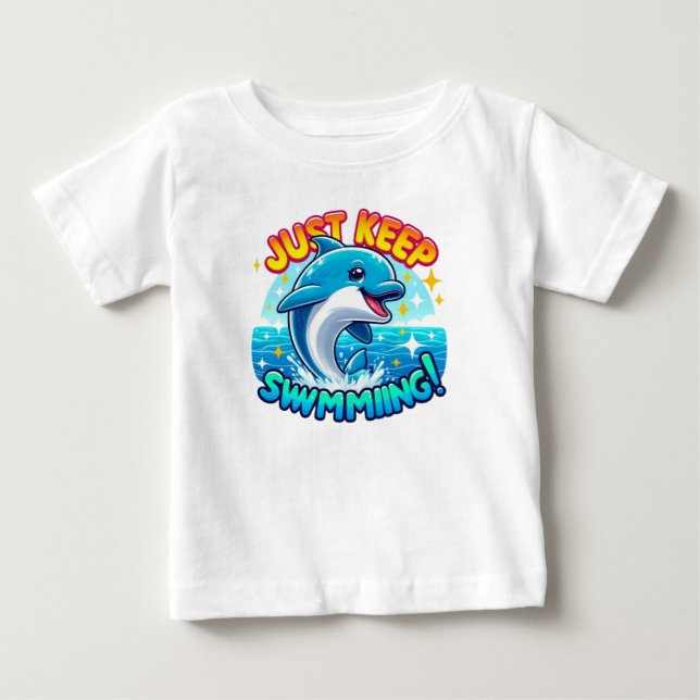 Just Behålla Swimming Dolphin T Shirt (Framsida)