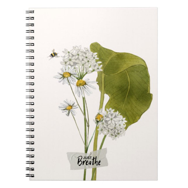 "Just Breathe" a Simple Minimalist Daisy Notebook Anteckningsbok (Framsidan)
