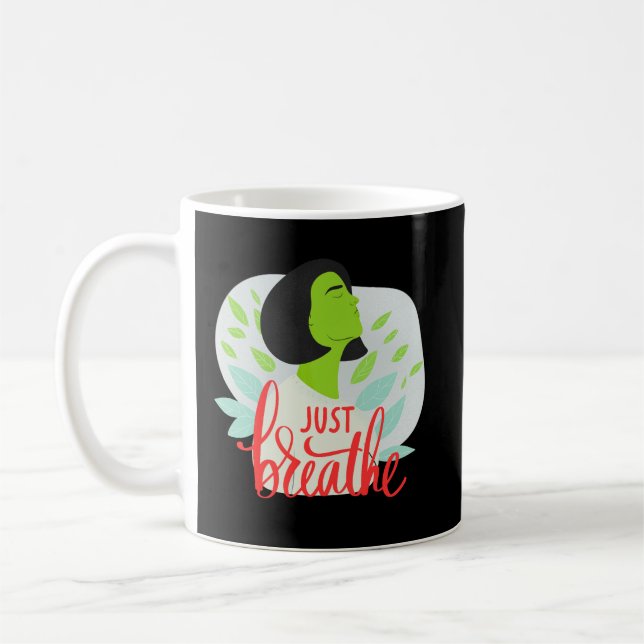Just Breathe Mindfulness Quote Mug for Daily Calm Kaffemugg (Vänster)