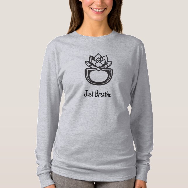 Just Breathe Minimalist Succulent Lotus Graphic |  T Shirt (Framsida)