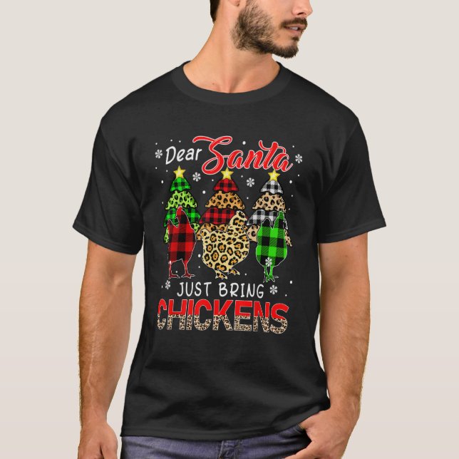 Just Bring Chickens Three Leopard Plaids Chickens  T Shirt (Framsida)