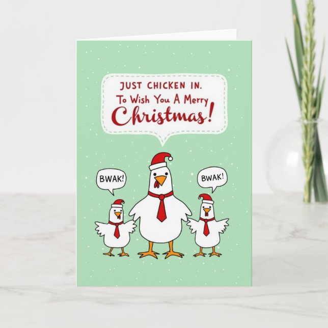 Just Chicken In Pun Funny Christmas Holiday Card Kort (Framsida)