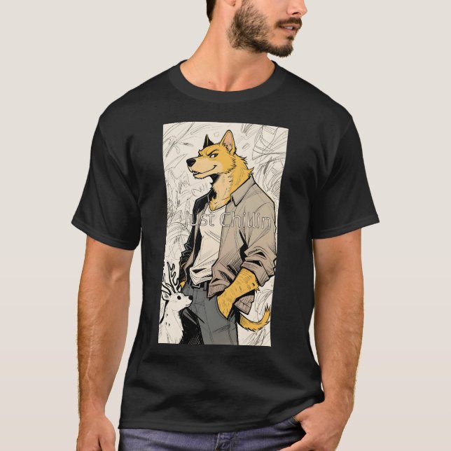 "Just Chillin" Antropomorphic Hund Manar - Shirt T (Framsida)