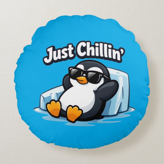 JUST CHILLING PINGUIN Throw Pillow Rund Kudde (Framsidan)