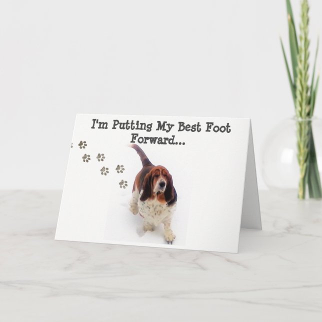 "Just därför"-kort med basset Hound & "Tass avtryc Kort (Framsida)