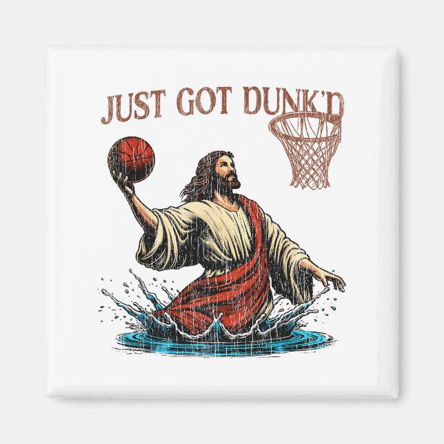 Just Dunkad Rolig Dop Jesus Kristna Korg Magnet (Framsidan)