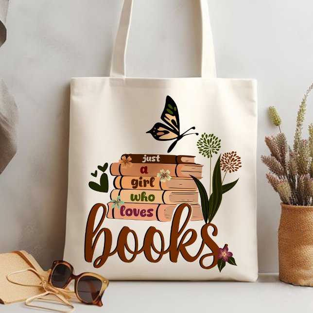 JUST EN FLICKOR, Bokar vid Blommigten Bok, Älskare Tygkasse (JUST A GIRL WHO LOVES BOOKS tote bag, personalized teacher tote bag, teacher gift ideas tote bag, )