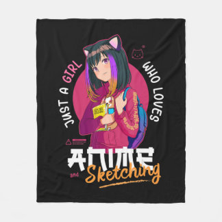 Just Girl Kärlek Anime Sketching Ramen Manga Otaku Fleecefilt