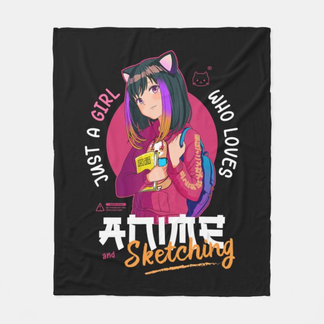 Just Girl Kärlek Anime Sketching Ramen Manga Otaku Fleecefilt (Framsidan)
