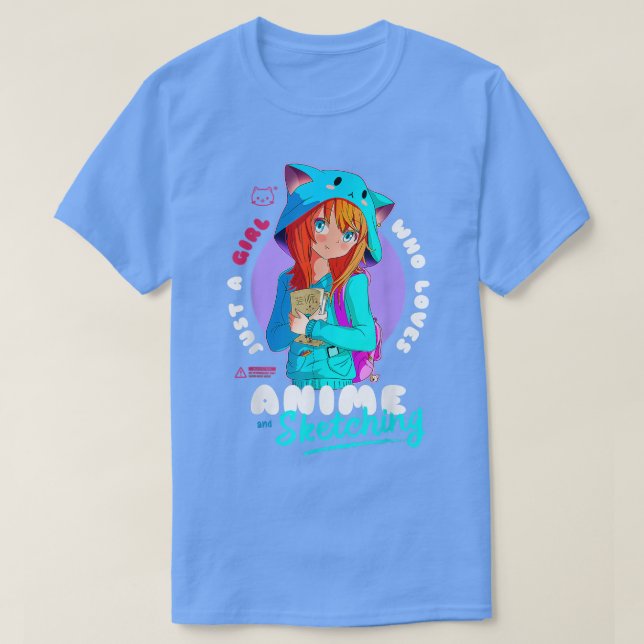 Just Girl Kärlek Anime Sketching Ramen Manga Otaku T Shirt (Design framsida)