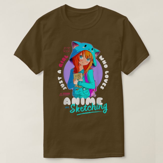 Just Girl Kärlek Anime Sketching Ramen Manga Otaku T Shirt (Design framsida)
