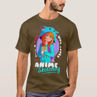 Just Girl Kärlek Anime Sketching Ramen Manga Otaku T Shirt