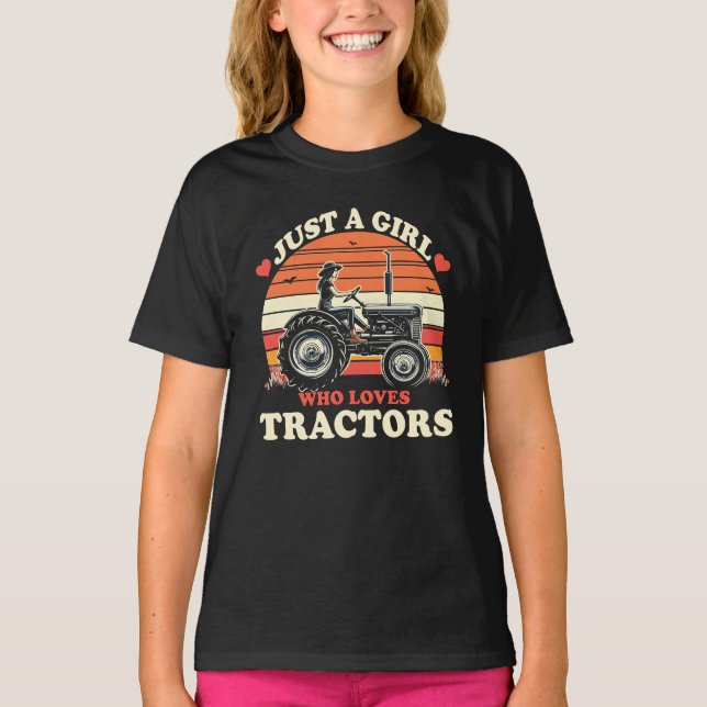 Just Girl som Kärlek Tractor Tractor Älskare Vinta T Shirt (Framsida)