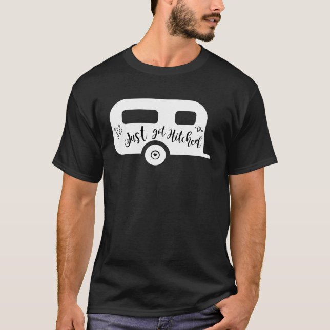 Just Got Hitched Bride Groom Camping Couple weddin T Shirt (Framsida)