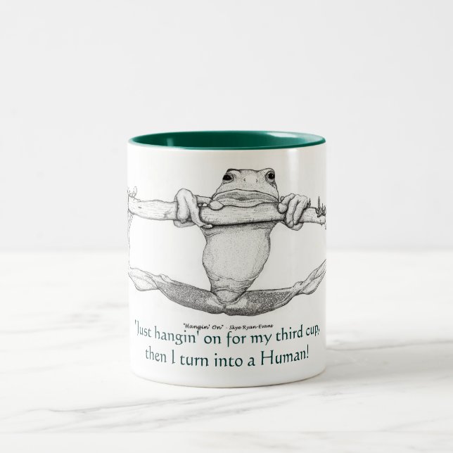 "JUST HANGIN' ON" GRÖNT FROG Large & small Mugg (Center)