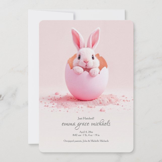 Just Hatched Rosa Photo Birth Announ Meddelande (Framsida)
