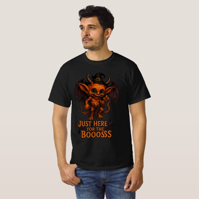 Just Here for the Boooss Halloween Demon T Shirt (Hel framsida)