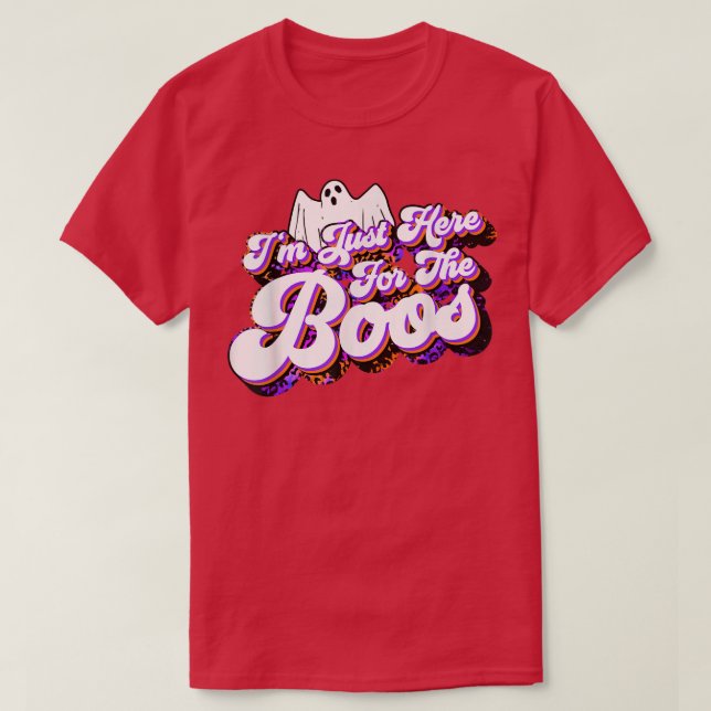 Just Here For The Boos Funny Ghost Leopard Hallowe T Shirt (Design framsida)