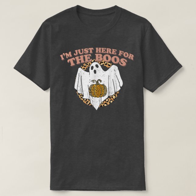 Just Here For The Boos Funny Ghost Leopard Hallowe T Shirt (Design framsida)