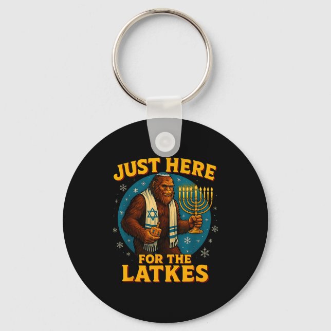 Just Here For The Latkes Funny Hanukkah Bigfoot  Nyckelring (Framsida)