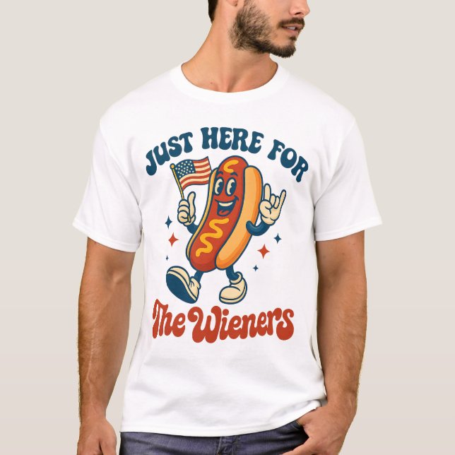 Just Here For The Wieners Funny Hot Dog Rock T Shirt (Framsida)