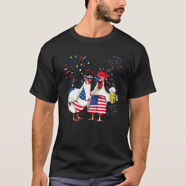 Just Here To Bang Usa Flag Chicken Beer Firework 4 T Shirt (Framsida)