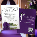 Just Kärlek Chic Royal Lila Ro QR-koden Bröllop Inbjudningar<br><div class="desc">Den romantiska bröllopsinbjudan innehåller en enda lång djup lila ro som ljuger på sin sida och som speglas i bassäng i vatten. Rubriken är skriven med elegant skript och lyder: Inget Finare, Just kärlek. Det har en bukett av ro med en vit satinbugg och utrymme för bröllop-detaljer, inklusive en QR-kod...</div>
