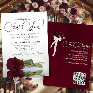 Just Kärlek Elegant Burgundy Ro QR-koden Bröllop Inbjudningar