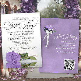 Just Kärlek Elegant Lavender Ro QR-koden Bröllop Inbjudningar