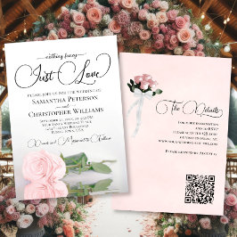 Just Kärlek Elegant  Rosa ros QR-koden Bröllop Inbjudningar