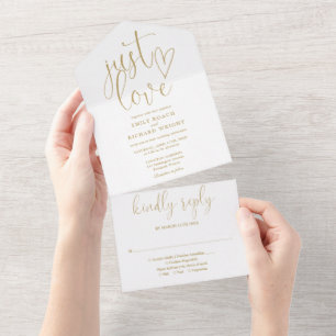 Just Kärlek Elegant Script Modern Guld Bröllop