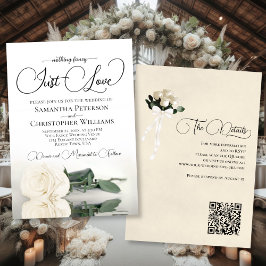 Just Kärlek Elegant Vit ros QR-koden Bröllop Inbjudningar
