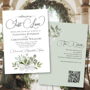 Just Kärlek Eucalyptus Bouquet QR-koden Bröllop Inbjudningar
