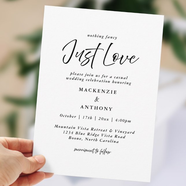 Just Kärlek handskriven Bröllop Black White Modern Inbjudningar (Just Love Handwritten Wedding Black White Modern Invitation)