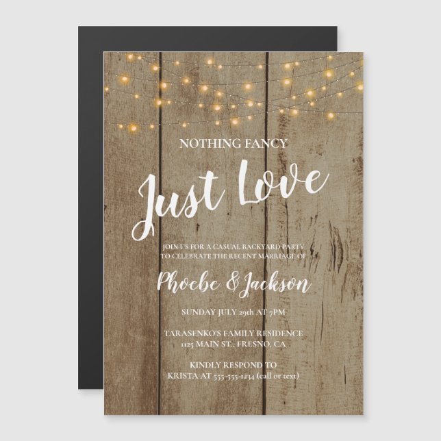 Just Kärlek Rustic String Ljus Bröllop Elopement Magnetisk Inbjudningskort (Fram/baksida)