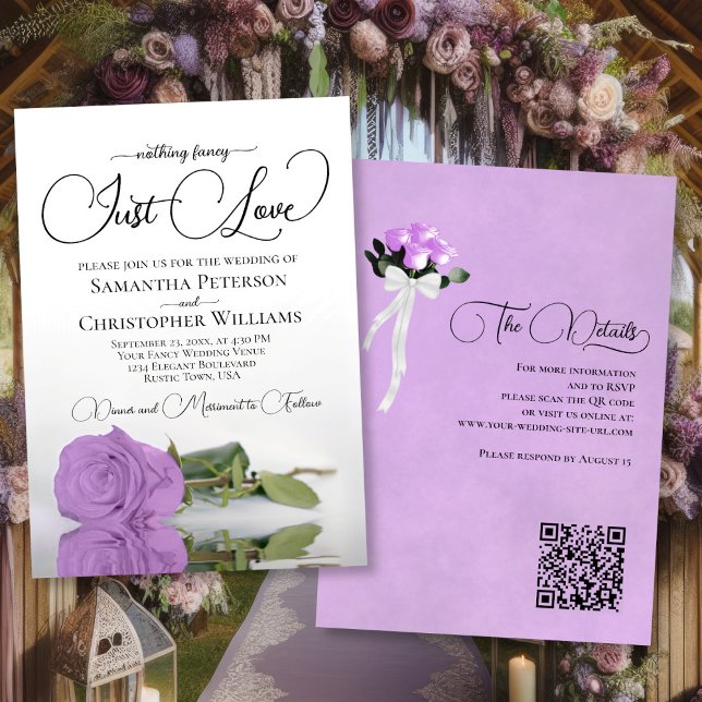 Just Kärlek Söt Lilac Lila Ro QR-koden Bröllop Inbjudningar (Front/Back)