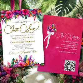 Just Kärlek Tropical Garden Blommigt QR-koden Bröl Inbjudningar