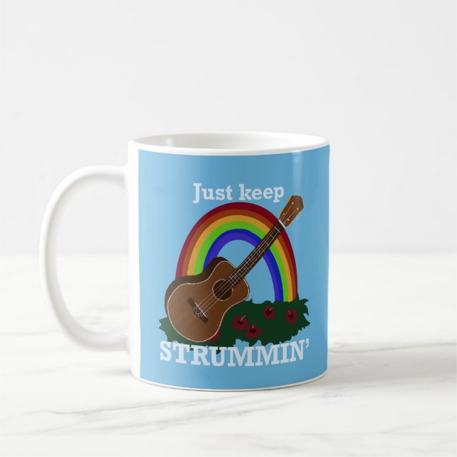 Just Keep Strummin’ Ukulele Rainbow Hawaiian Kaffemugg (Vänster)