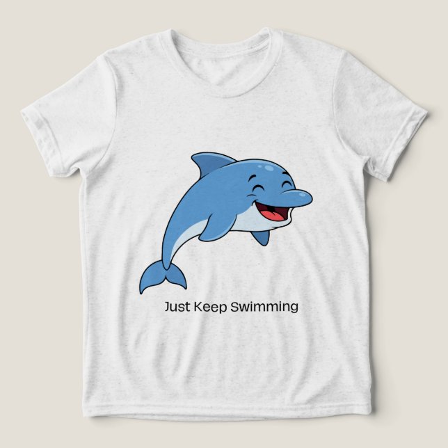 Just Keep Swimming Dolphin Kids Shirt – Cute Ocean T (Design Framsida)