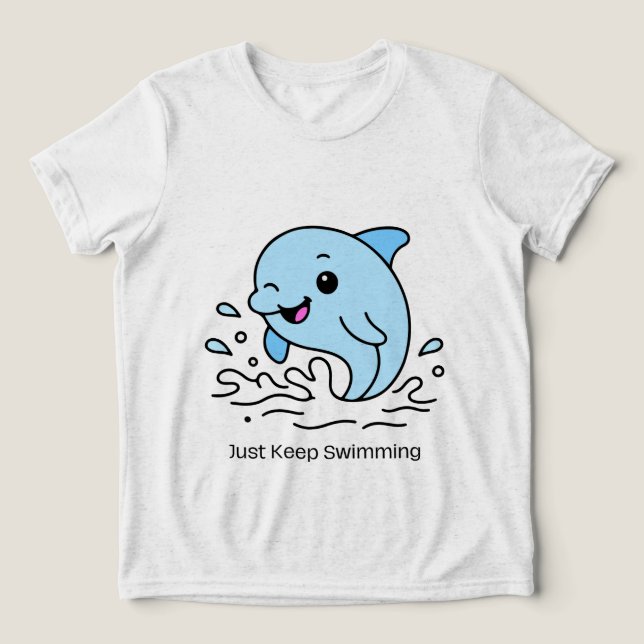 Just Keep Swimming Dolphin Kids Shirt – Cute Ocean T (Design Framsida)