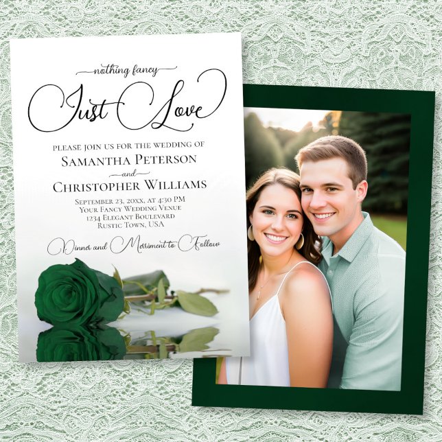 Just Love Emerald Green Rose Photo on Back Wedding Inbjudningar (Front/Back)