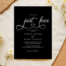 Just Love Heart Script Sleek Black Wedding Inbjudningar