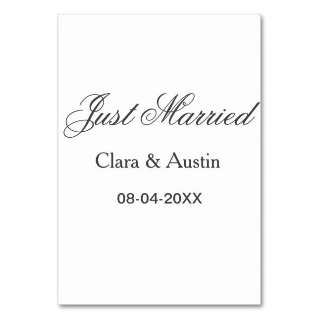 Just Married add couple name date year wedding sim Bordsnummer (Framsidan)