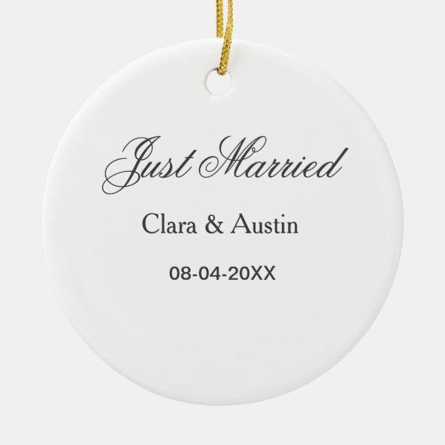 Just Married add couple name date year wedding sim Julgransprydnad Keramik (Framsidan)