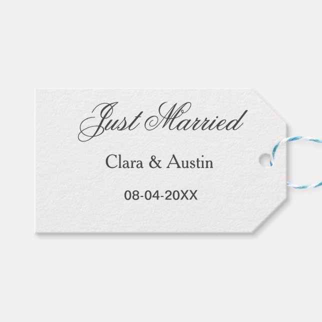 Just Married add couple name date year wedding sim Presentetikett (Framsidan (Horisontell))