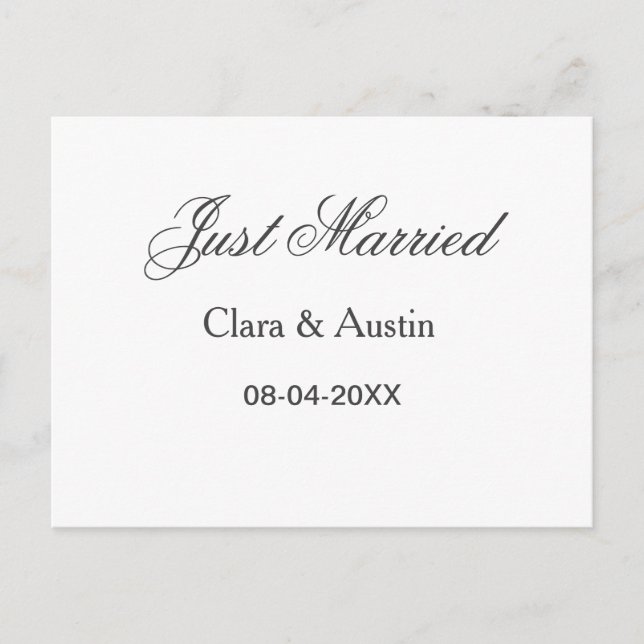 Just Married add couple name date year wedding sim Vykort (Framsida)