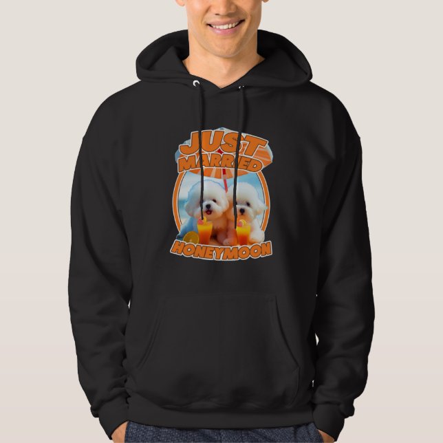 Just Married Cute Dog Honeymoon Couple Hoodie (Framsida)