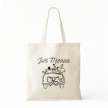 "Just Married" Elegant Script Estetisk Handväskor