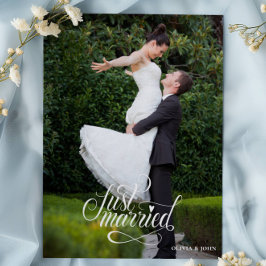 Just Married Elegant Script Photos Wedding Meddelande