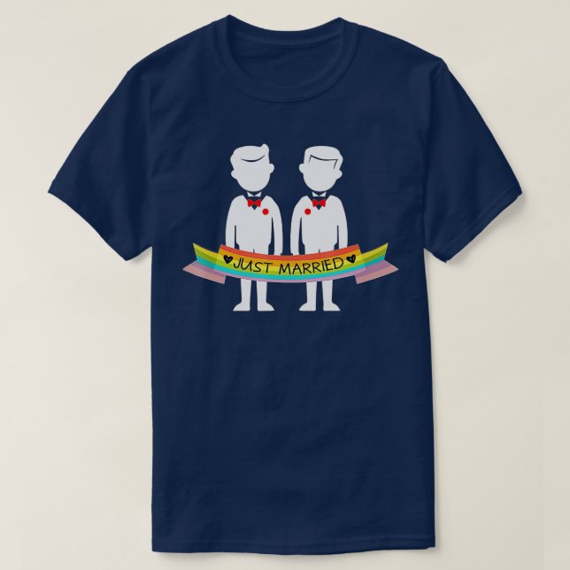 Just Married Grooms Rainbow Gay Honeymoon  T Shirt (Design framsida)
